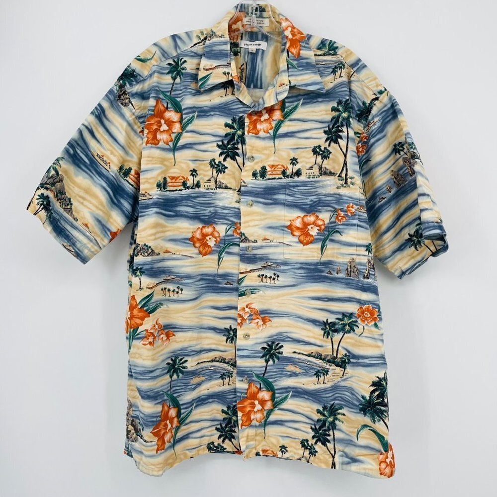 Vintage Pierre Cardin Men's Hawaiian Short Sleeve Shirt Size L Vacation Camp